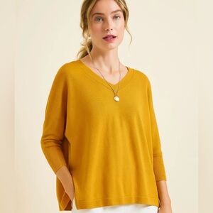 Garnet Hill V Neck Small Oversized linen pullover Mustard Yellow